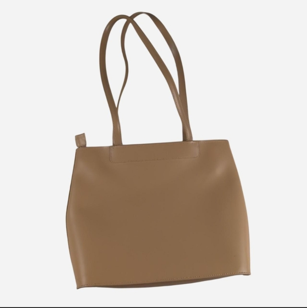 Lamarthe Paris creamy tan leather shoulder tote with lime green/yellow interior - Picture 2 of 8